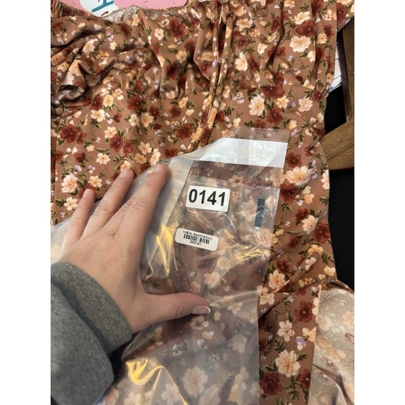 Boho Floral Milkmaid Mini Dress Small Short Sleeve Fall Stretch Bodycon Babydoll - Picture 7 of 10